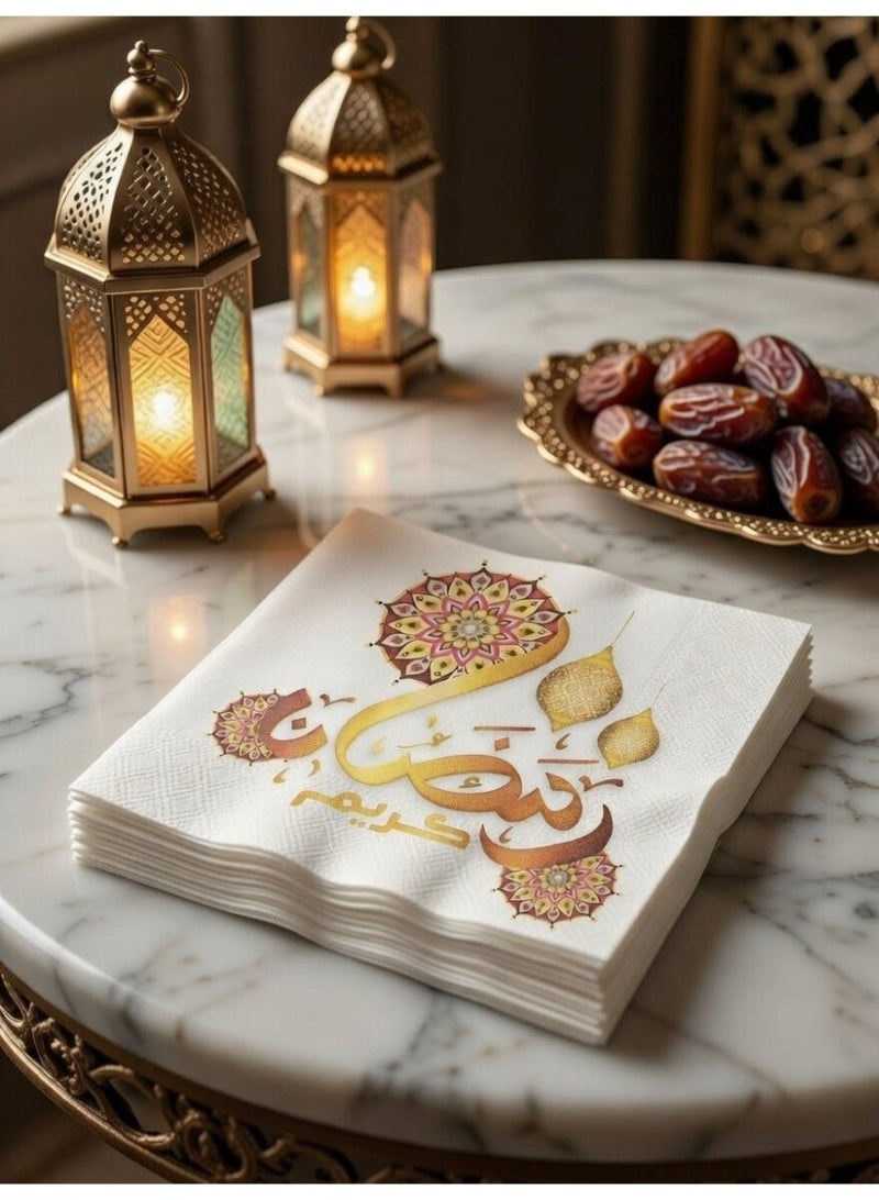 زينة رمضان مناديل سفرة رمضان ورقية  20 قطعة – مقاس 33 × 33 سم - Image 1